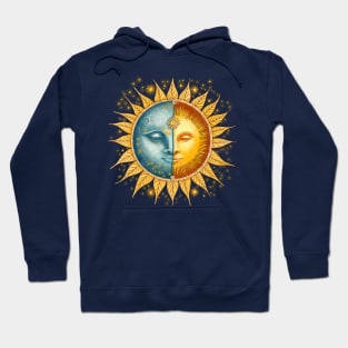 Sun and moon face hand drawn illustration. Zodiac sign. Hoodie